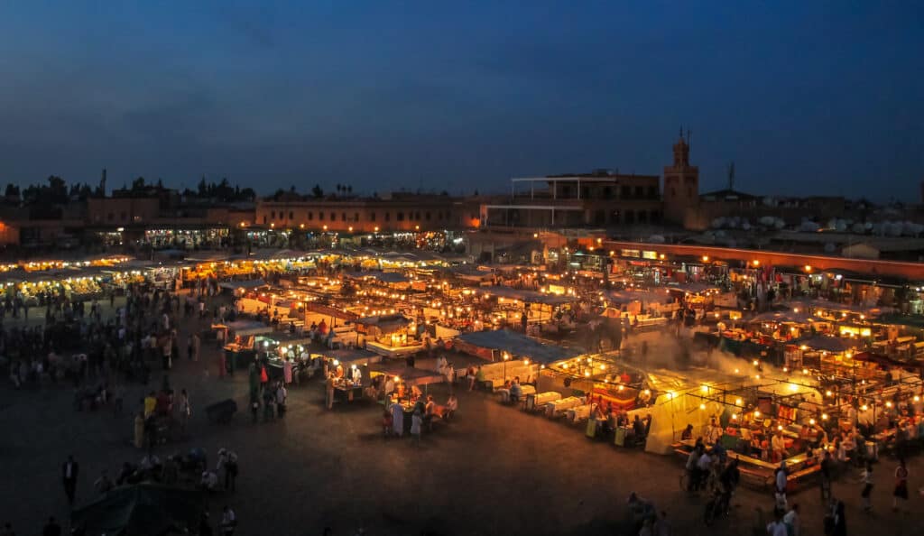 jemaa el fnaa square at evening marakech morocc 2022 04 12 15 14 28 utc